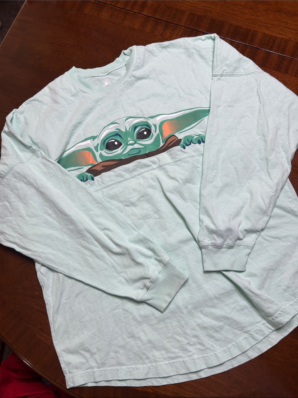 Star Wars The Mandalorian Light Mint Long Sleeve Tee with Navy Graphic